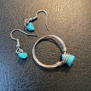 Handmade jewelry ring‎ 11 & earrings turquoise *13